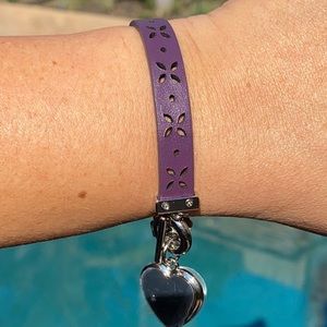 Purple Leather Bracelet Toggle Clasp Heart Charm